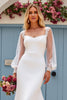 Load image into Gallery viewer, Ivory Satin Scoop Neck Sweep Train Mermaid Wedding Dress with Lace