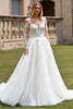 Load image into Gallery viewer, Ivory Organza Illusion Boat Neck Sweep Train Wedding Dress with Lace