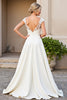 Load image into Gallery viewer, Ivory Satin V Neck A Line Sweep Train Wedding Dress with Appliques