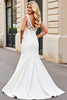 Load image into Gallery viewer, Simple Ivory Mermaid Satin Sweep Train V Neck Wedding Dress with Lace