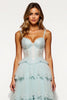 Load image into Gallery viewer, Light Blue Tiered Tulle Long Corset Prom Dress with Slit