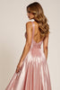 Load image into Gallery viewer, Sparkly Dusty Rose Deep V-Neck Long Satin Prom Dress with Slit