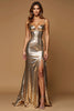 Load image into Gallery viewer, Metallic Golden Mermaid Satin Long Prom Dress with Slit