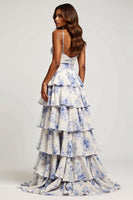 Load image into Gallery viewer, Sweetheart Blue Flower Chiffon Tiered Maxi Prom Dress with Slit