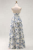 Load image into Gallery viewer, Sweetheart Blue Flower Chiffon Tiered Maxi Prom Dress with Slit