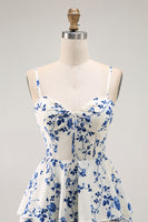 Load image into Gallery viewer, Chiffon Sweetheart Blue Flower Tiered Maxi Prom Dress with Slit