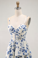 Load image into Gallery viewer, Chiffon Sweetheart Blue Flower Tiered Maxi Prom Dress with Slit