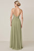 Load image into Gallery viewer, Sage Green A line Spaghetti Straps Maxi Bridesmaid Dress With Slit