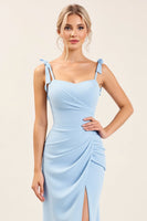Load image into Gallery viewer, Sky Blue Sheath Maxi Spaghetti Straps Bridesmaid Dress With Slit