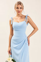 Load image into Gallery viewer, Sky Blue Sheath Maxi Spaghetti Straps Bridesmaid Dress With Slit
