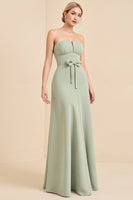 Load image into Gallery viewer, Matcha Sheath Maxi Strapless Bridesmaid Dress With Bow