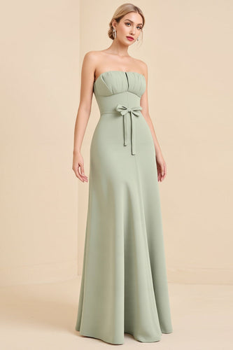 Matcha Sheath Maxi Strapless Bridesmaid Dress With Bow