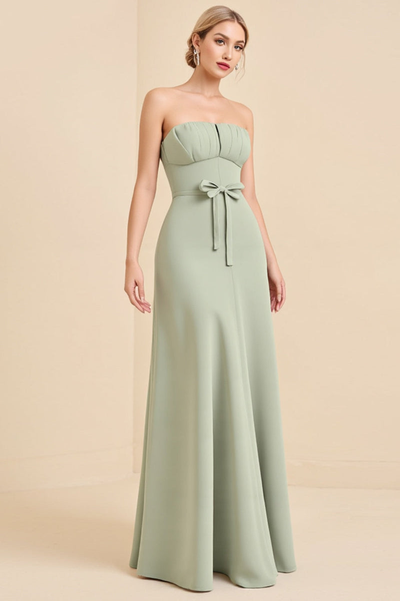 Load image into Gallery viewer, Matcha Sheath Maxi Strapless Bridesmaid Dress With Bow
