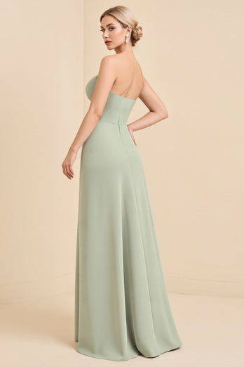 Matcha Sheath Maxi Strapless Bridesmaid Dress With Bow