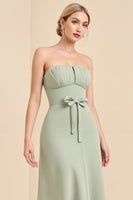 Load image into Gallery viewer, Matcha Sheath Maxi Strapless Bridesmaid Dress With Bow