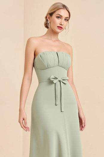 Matcha Sheath Maxi Strapless Bridesmaid Dress With Bow
