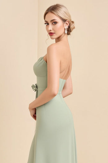 Matcha Sheath Maxi Strapless Bridesmaid Dress With Bow