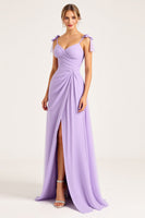 Load image into Gallery viewer, Lilac A Line Maxi Spaghetti Straps Bridesmaid Dress with Slit