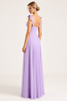 Load image into Gallery viewer, Lilac A Line Maxi Spaghetti Straps Bridesmaid Dress with Slit