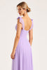 Load image into Gallery viewer, Lilac A Line Maxi Spaghetti Straps Bridesmaid Dress with Slit