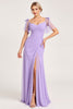 Load image into Gallery viewer, Lilac Maxi Sheath Ruched Bridesmaid Dress with Ruffles