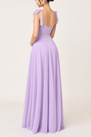 Load image into Gallery viewer, Simple Lilac A Line Maxi Bridesmaid Dress with Bow