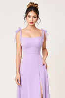 Load image into Gallery viewer, Simple Lilac A Line Maxi Bridesmaid Dress with Bow