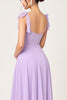 Load image into Gallery viewer, Simple Lilac A Line Maxi Bridesmaid Dress with Bow