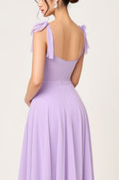 Load image into Gallery viewer, Simple Lilac A Line Maxi Bridesmaid Dress with Bow