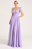 Load image into Gallery viewer, Lilac A Line Spaghetti Straps Maxi Bridesmaid Dress with Ruffles