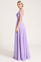 Load image into Gallery viewer, Lilac A Line Spaghetti Straps Maxi Bridesmaid Dress with Ruffles