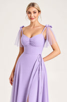 Load image into Gallery viewer, Lilac A Line Spaghetti Straps Maxi Bridesmaid Dress with Ruffles