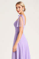 Load image into Gallery viewer, Lilac A Line Spaghetti Straps Maxi Bridesmaid Dress with Ruffles