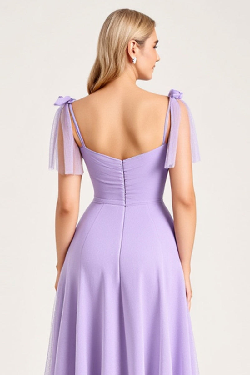 Load image into Gallery viewer, Lilac A Line Spaghetti Straps Maxi Bridesmaid Dress with Ruffles
