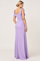 Load image into Gallery viewer, Lilac V neck Sheath Maxi Bridesmaid Dress with Ruffles
