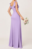 Load image into Gallery viewer, Lilac V neck Sheath Maxi Bridesmaid Dress with Ruffles