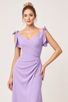 Load image into Gallery viewer, Lilac V neck Sheath Maxi Bridesmaid Dress with Ruffles
