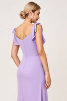 Load image into Gallery viewer, Lilac V neck Sheath Maxi Bridesmaid Dress with Ruffles