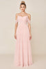 Load image into Gallery viewer, Blush Pink Cold Shoulder A Line Maxi Bridesmaid Dress