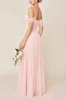 Load image into Gallery viewer, Blush Pink Cold Shoulder A Line Maxi Bridesmaid Dress