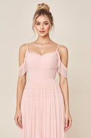 Load image into Gallery viewer, Blush Pink Cold Shoulder A Line Maxi Bridesmaid Dress