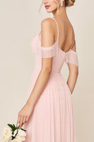 Load image into Gallery viewer, Blush Pink Cold Shoulder A Line Maxi Bridesmaid Dress