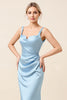 Load image into Gallery viewer, Sky Blue Satin Sheath Maxi Bridesmaid Dress