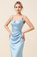 Load image into Gallery viewer, Sky Blue Satin Sheath Maxi Bridesmaid Dress