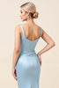 Load image into Gallery viewer, Sky Blue Satin Sheath Maxi Bridesmaid Dress
