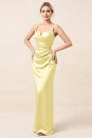 Load image into Gallery viewer, Sky Blue Satin Sheath Maxi Bridesmaid Dress