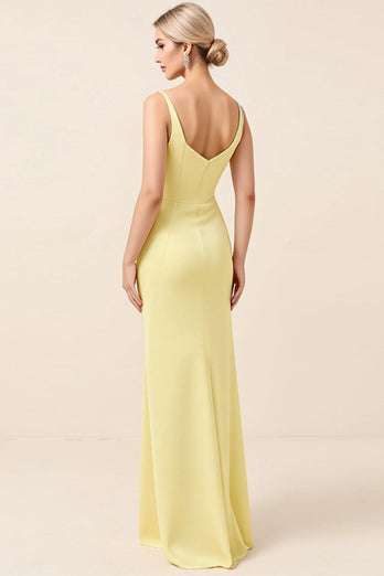 Sky Blue Satin Sheath Maxi Bridesmaid Dress