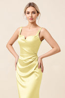 Load image into Gallery viewer, Sky Blue Satin Sheath Maxi Bridesmaid Dress