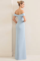 Load image into Gallery viewer, Simple Sky Blue Satin Off the Shoulder Sheath Maxi Bridesmaid Dress
