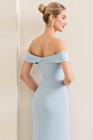 Load image into Gallery viewer, Simple Sky Blue Satin Off the Shoulder Sheath Maxi Bridesmaid Dress